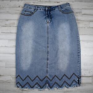 Vintage Y2K Denim Midi Skirt Juniors 11/12 Blue Jean Raw Hem Grunge Boho Western
